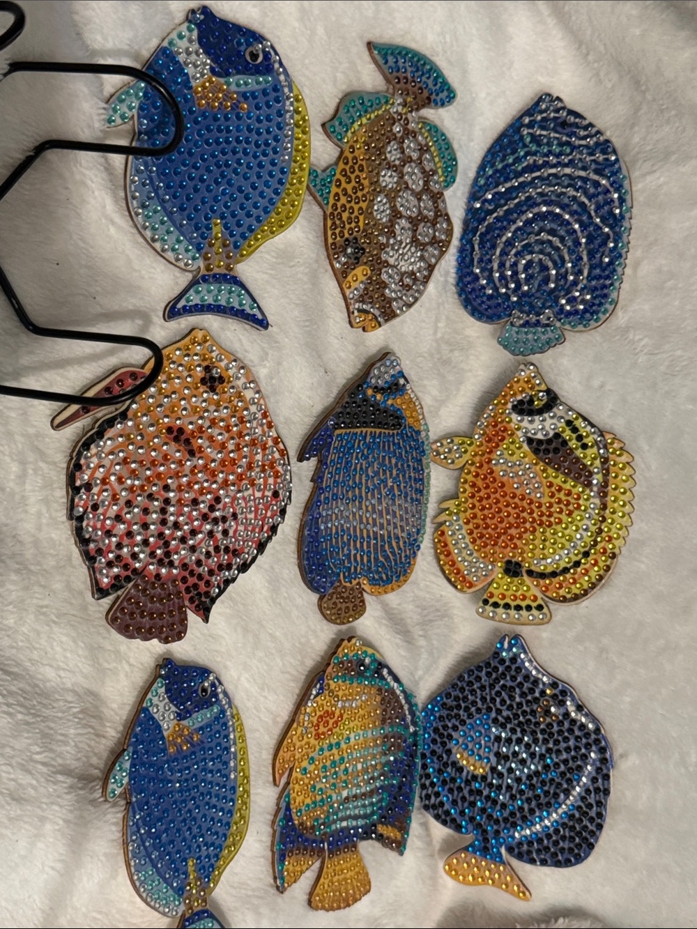 Decorative Blue & Multicolor Sequin Fish Coaster Set - Set of 10 - Picture 2 of 5